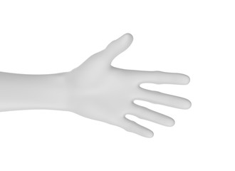 White Mannequin Hand on a white background. 3d image, 3d rendering
