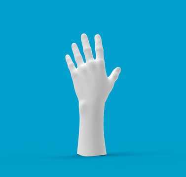 White hand on a Blue background. 3d image, 3d rendering