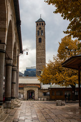 Obraz premium The Sarajevo Clock Tower in Sarajevo, It is located beside Gazi Husrev-beg Mosque and is one of the largest clock towers in the country. Bosnia and Herzegovina