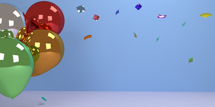 3D colorful ballons and confetti