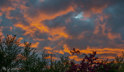 Sonnenuntergang zur blauen Stunde mit Silhouette im Vordergrund