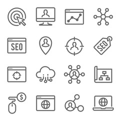 SEO Technology Line Icon Set. Contains such Icons as Website SEO, Search, Search and more. Expanded Stroke