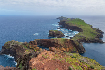 Cliffs view on East coast of Madeira island. Ponta de Sao Lourenco. Portugal.
