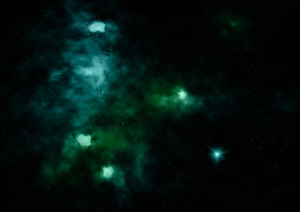 Far being shone nebula and star field. 3D rendering