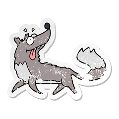 distressed sticker of a cartoon hungry wolf