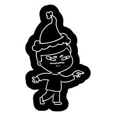 cartoon icon of a angry man pointing wearing santa hat