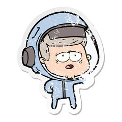 Obraz premium distressed sticker of a cartoon tired astronaut