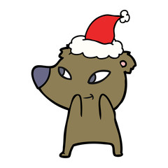 cute line drawing of a bear wearing santa hat