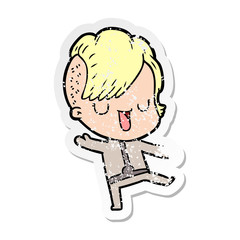 Obraz premium distressed sticker of a cute cartoon girl with hipster haircut