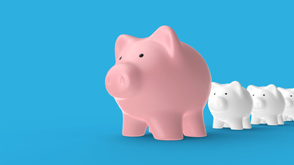 Close-Up Of Piggy Banks Against Blue Background