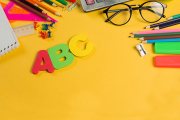 ABC Word School Stationery Colored Supply Flat Lay