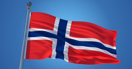 Norway flag in the wind against clear blue sky, 3d illustration