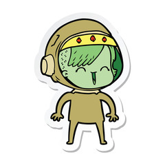 sticker of a happy cartoon space girl