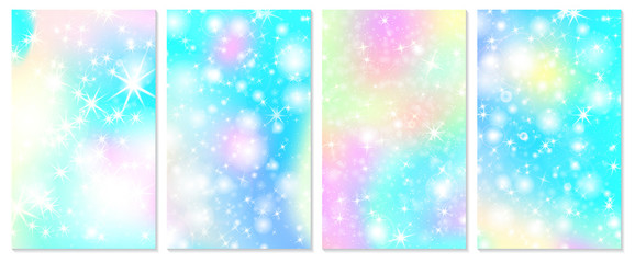 Unicorn rainbow background. Holographic sky