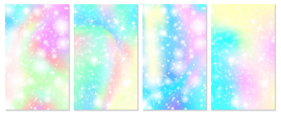 Unicorn rainbow background. Holographic sky
