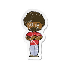 retro distressed sticker of a cartoon dad with folded arms