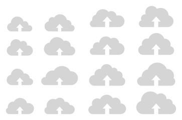 Cloud upload collection on white background