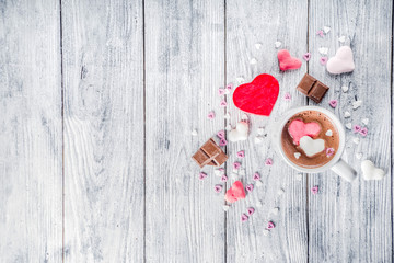 Valentines day hot chocolate with marshmallow hearts