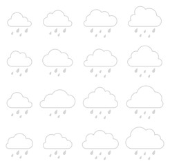 Cloud and rain, storm on white background