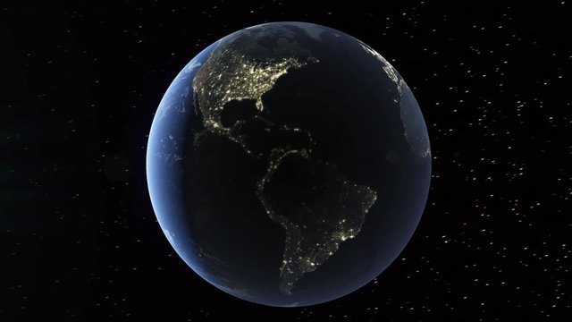 Realistic 3d animated earth showing the borders of the country Uganda and the capital Kampala in 4K resolution at nighttime