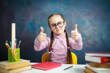 Funny Primary Schoolgirl Thumb Up Photo Portrait