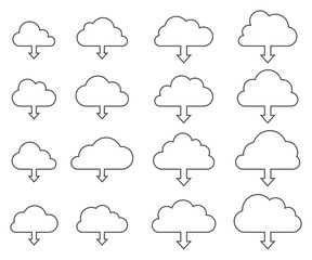 Cloud download collection on white background