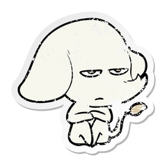 distressed sticker of a annoyed cartoon elephant