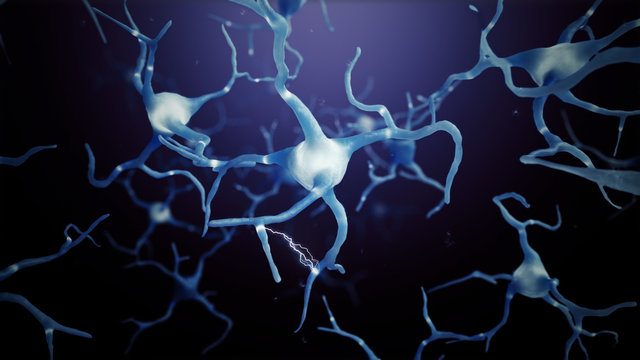 3d render Neuron cells connections world abstract