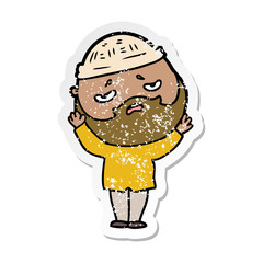 distressed sticker of a cartoon worried man with beard