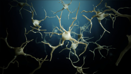 3d render Neuron cells connections world abstract