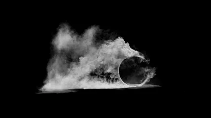 Foto op Plexiglas anti-reflex 3D render burnout wielen met rook op zwarte achtergrond © davstudio