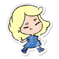distressed sticker cartoon of a cute kawaii girl