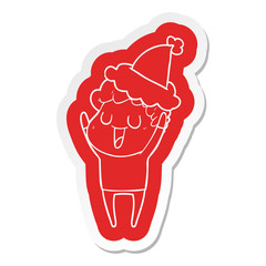 laughing cartoon  sticker of a man wearing santa hat