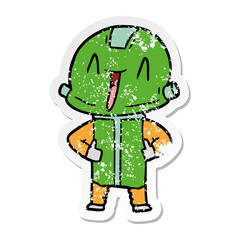 distressed sticker of a cartoon robot