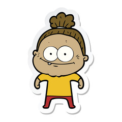 sticker of a cartoon happy old woman