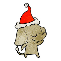 textured cartoon of a smiling elephant wearing santa hat