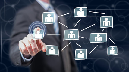 Man touching a social media network