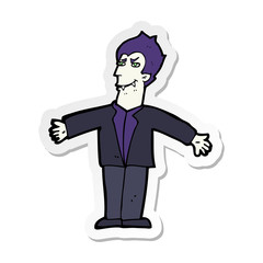 sticker of a cartoon vampire man with open arms