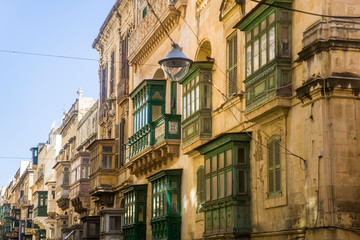 Old beautiful houses in Valetta, Malta