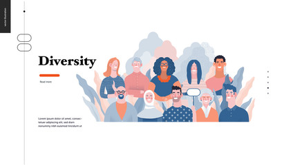 Technology 3 - Diversity - modern flat vector concept digital illustration of various people presenting person team diversity in the company. Creative landing web page design template