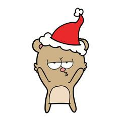 bored bear line drawing of a wearing santa hat