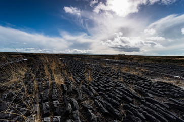Irish peat bog landscape in rural Ireland