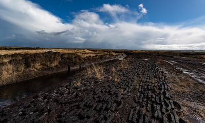 Irish peat bog landscape in rural Ireland