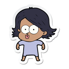 sticker of a cartoon girl pouting