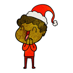 textured cartoon of a happy man wearing santa hat