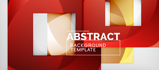 Abstract geometric background. Glossy square shapes composition on grey, minimalistic style template with copyspace