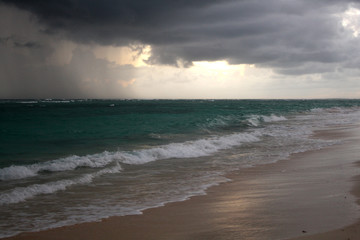 Storm clouds, storm Passing over the ocean, dramatic clouds after storm coast line