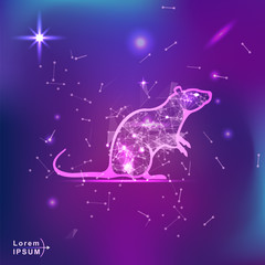 rat. Polygonal wireframe rat silhouette on gradient background. Space, futuristic, zodiac concept. Shine neon style vector illustration