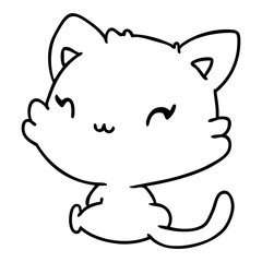 line drawing of cute kawaii kitten