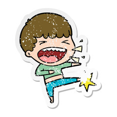 distressed sticker of a cartoon laughing man